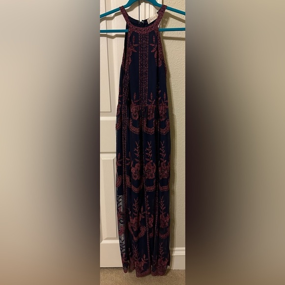 Altar’d State Onawei Embroidered Maxi Dress Plum Halter Blue Red. Great shape - Picture 3 of 8